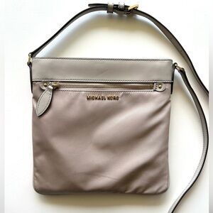 Michael Kors Connie Crossbody Nylon & Leather Beige Bag / Purse